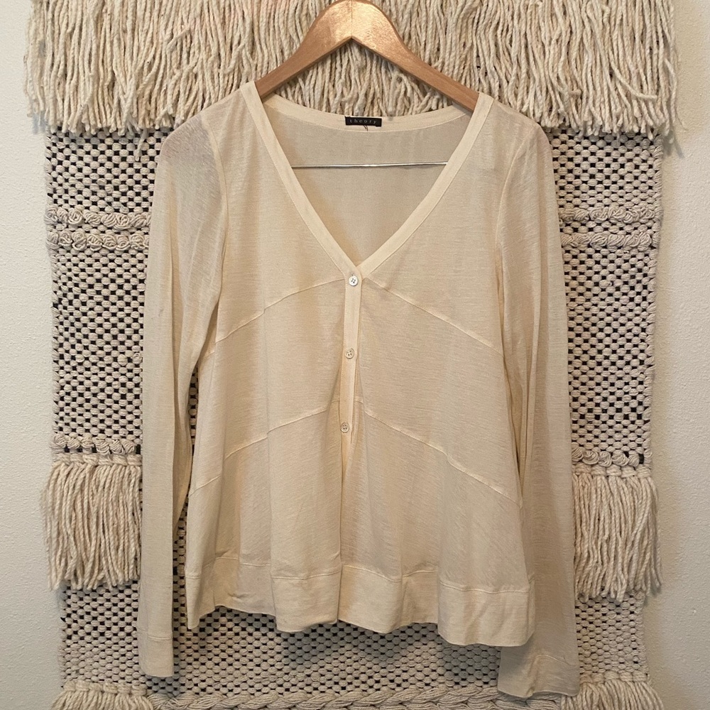 THEORY Cream Cardigan Top